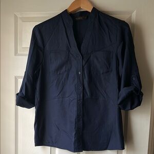 Navy Limited Button-Up Blouse